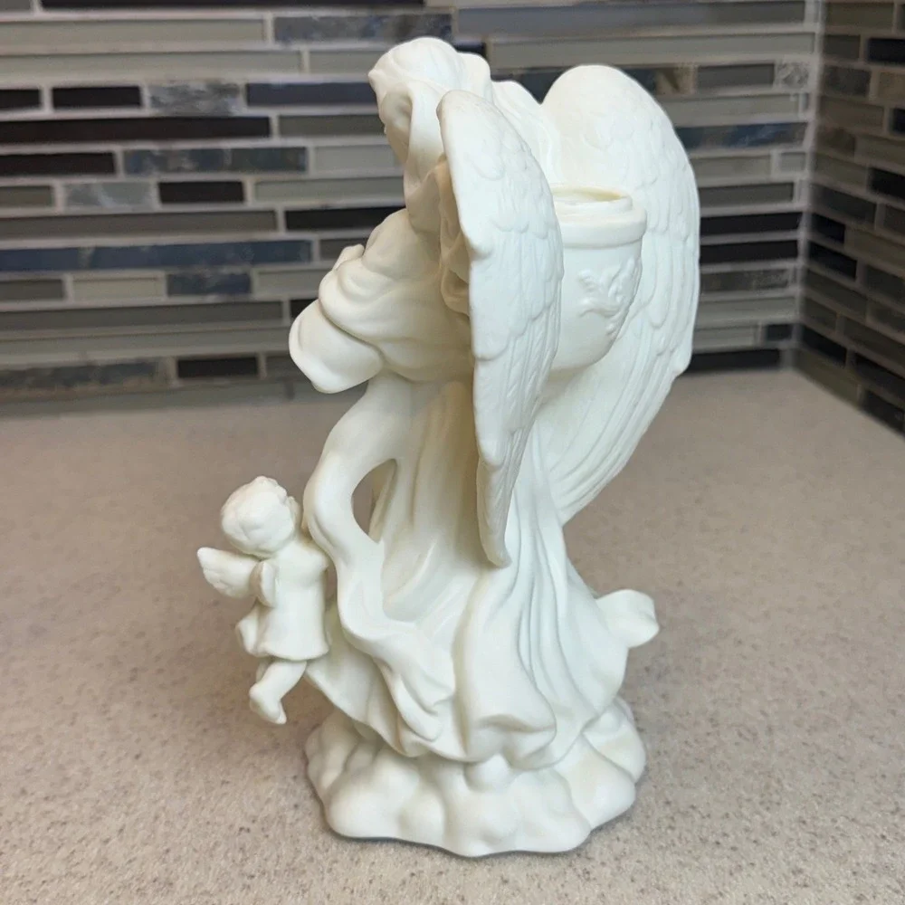 VTG PartyLite White Bisque Angel with Cherubs Taper Candle Holder Figurine P0434